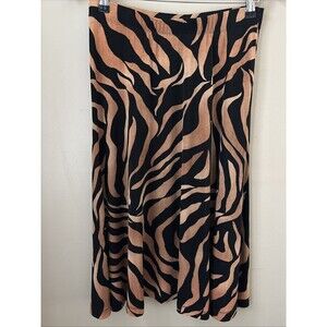Chicos Travelers Women’s 1 Brown Zebra Print Elastic Waist Mid-Length Skirt